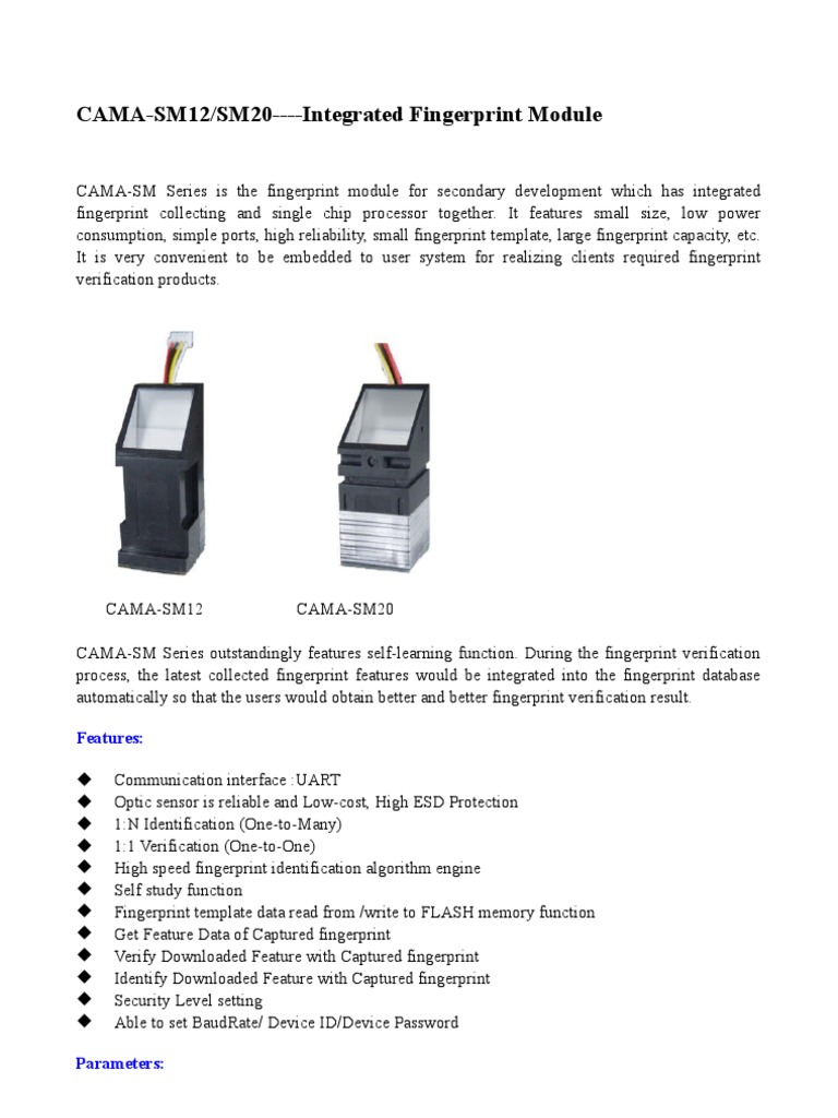 CAMA-SM Fingerprint Module Specs | PDF