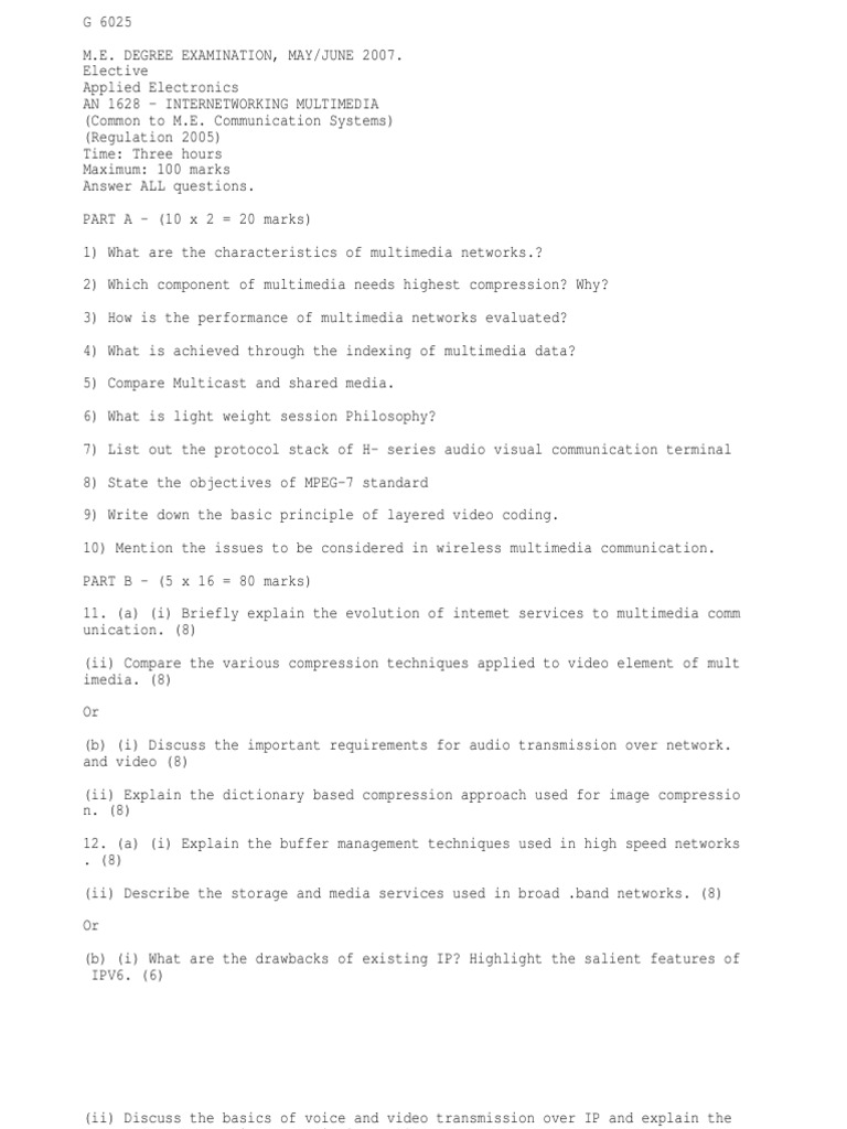 Multimedia Networking Exam Questions | PDF | Multimedia | Video