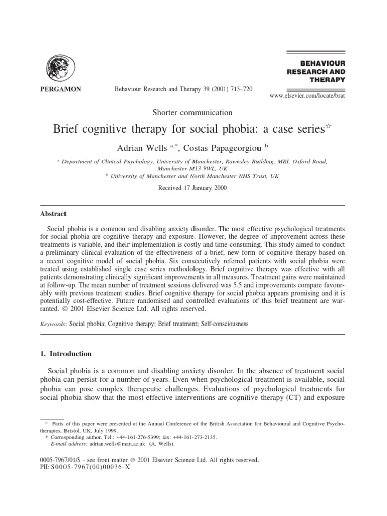 Brief Cognitive Therapy for Social Phobia | PDF | Social Anxiety ...