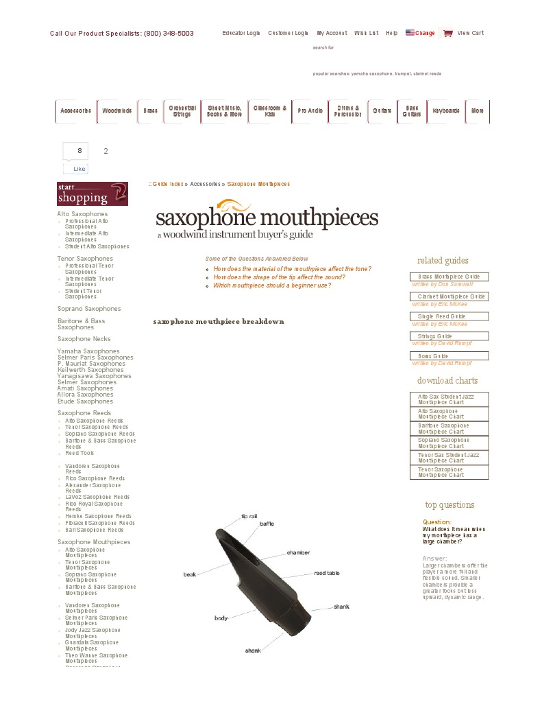 saxophone mouthpiece buyers guide comparison chart wwbw com Saxophone