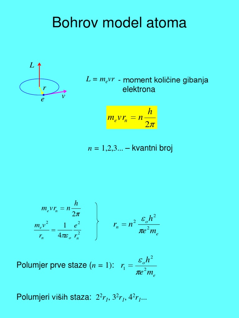Bohrov Model Atoma: Ključni Izračuni | PDF | Science & Mathematics