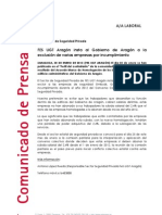 FES UGT Aragón Insta Al Gobierno de Aragón A La Exclusión de Varias Empresas Por Incumplimiento