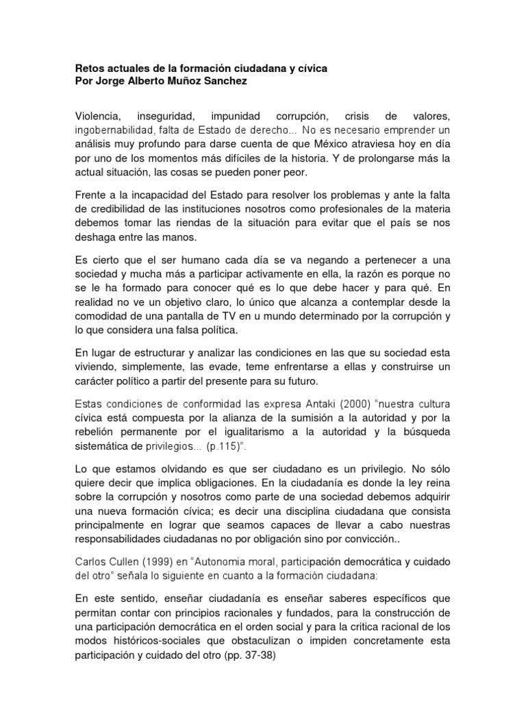 Retos Actuales de La Formación Ciudadana y Cívica | PDF | Ciudadanía ...