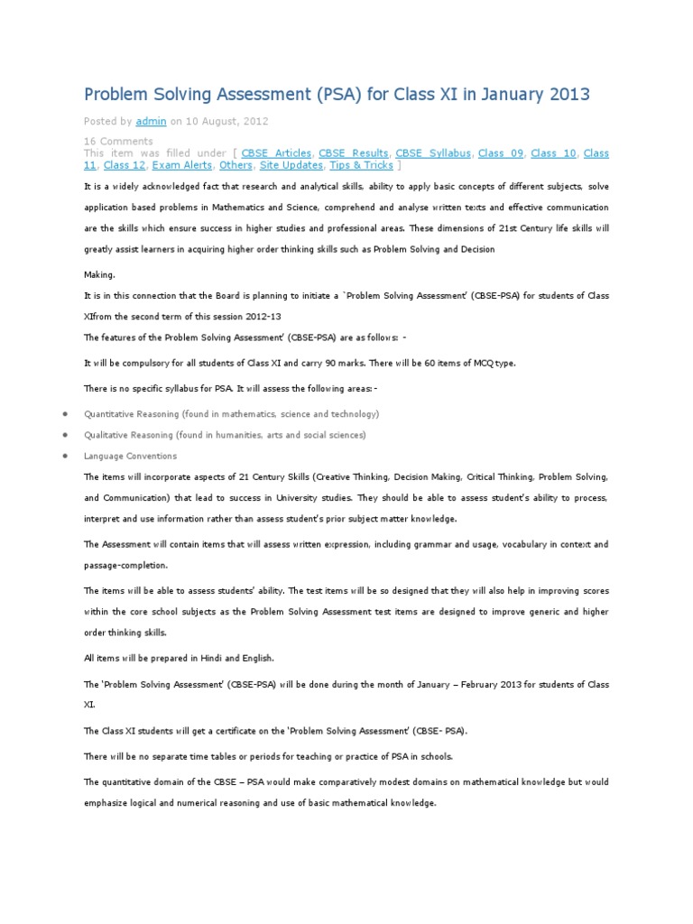 Problem Solving Assessment | Educational Assessment | Test (Assessment)