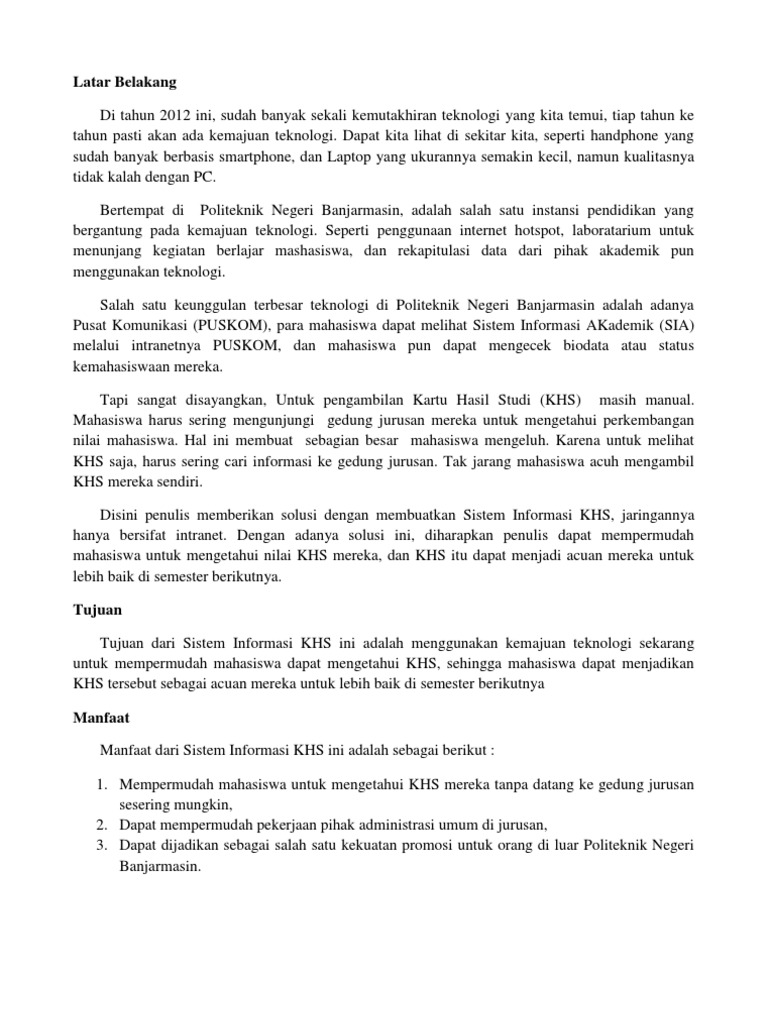 Contoh Laporan Sederhana Pembuatan SI KHS