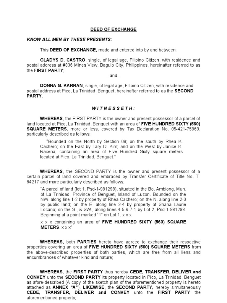 deed of exchange lega; forms Property Law Government Information