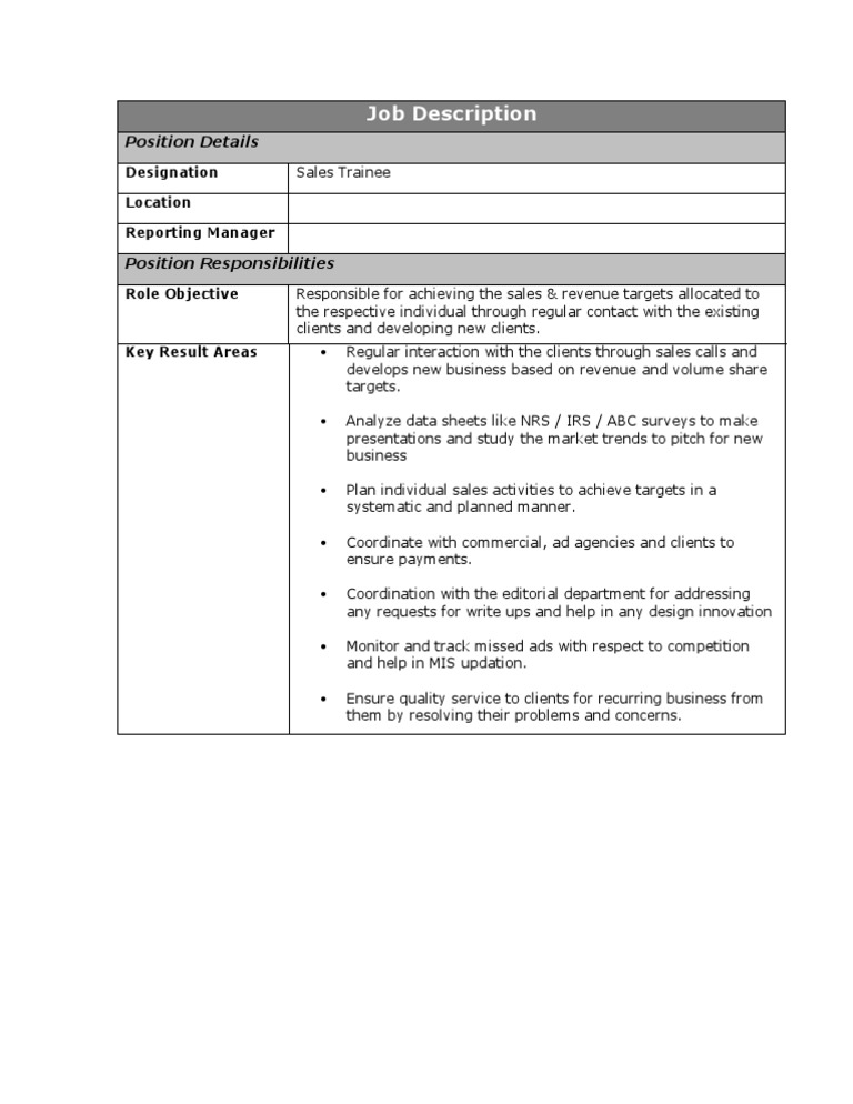 Job Description: Position Details | PDF