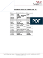 Holidays To Be Observed During 2013