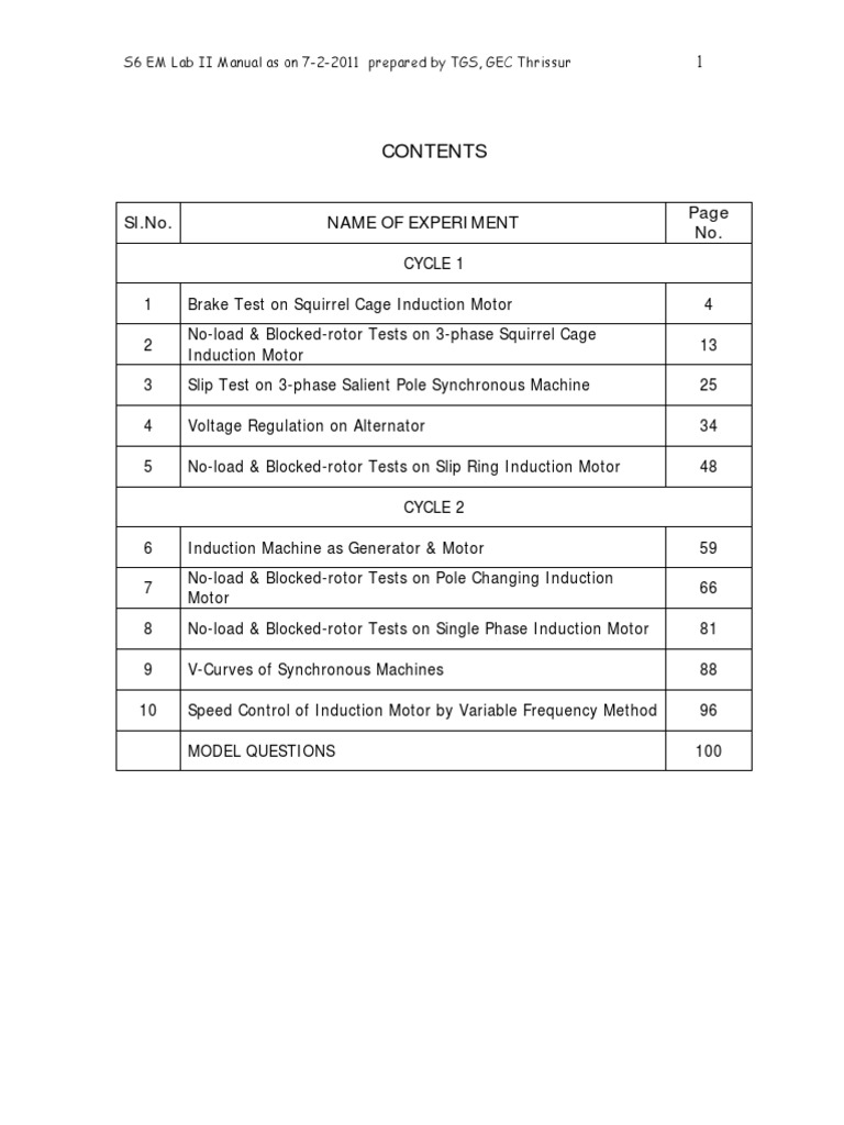Electrical Machines Lab Manual | PDF | Electric Motor | Magnetic Devices