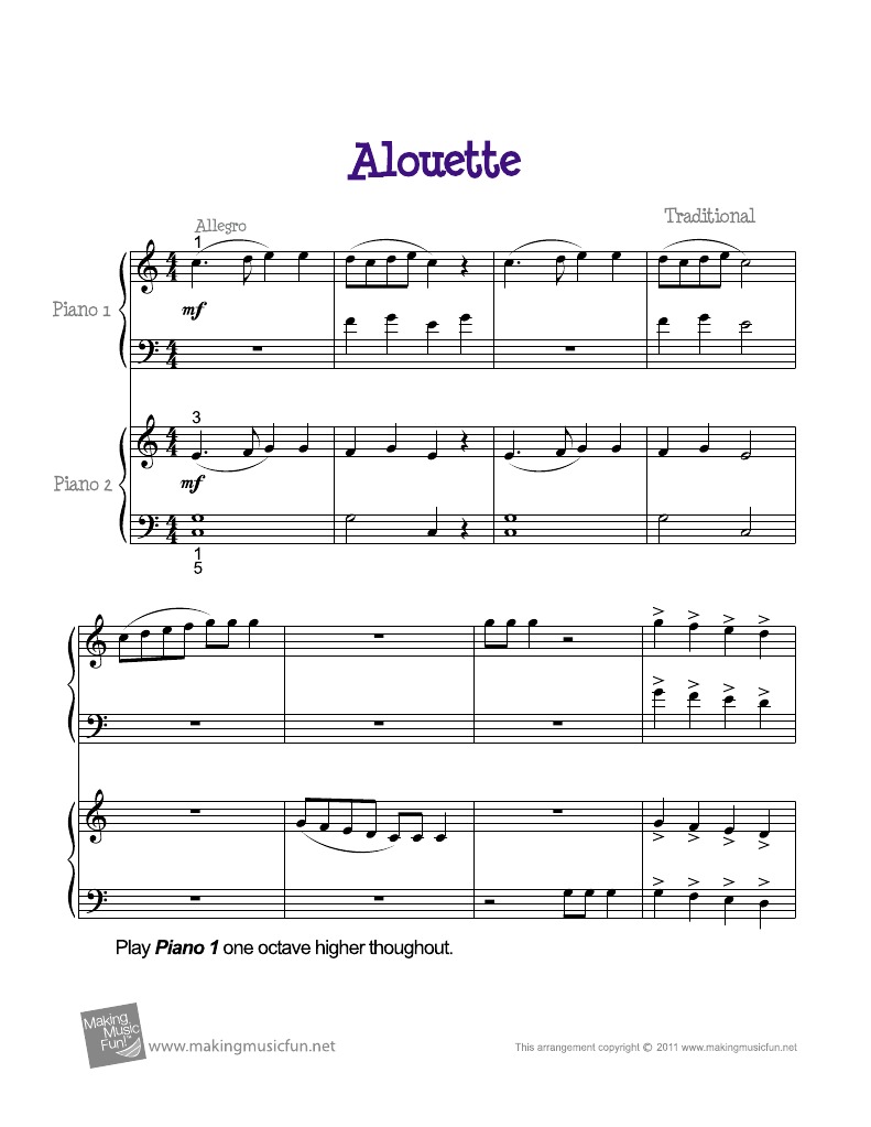 alouette piano duet