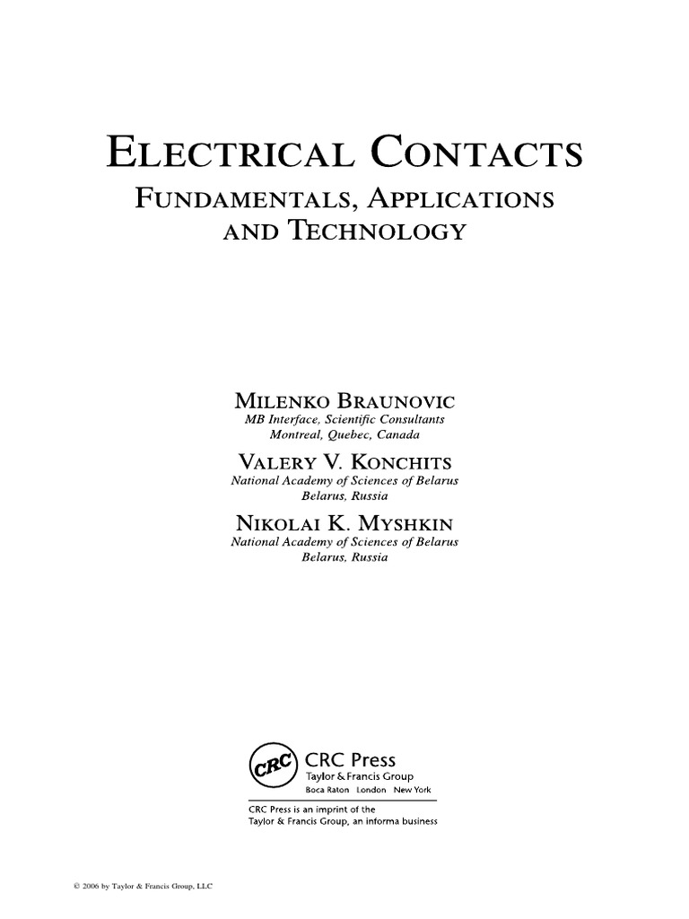 Braunovic Electrical Contacts Fundamentals, Applications and