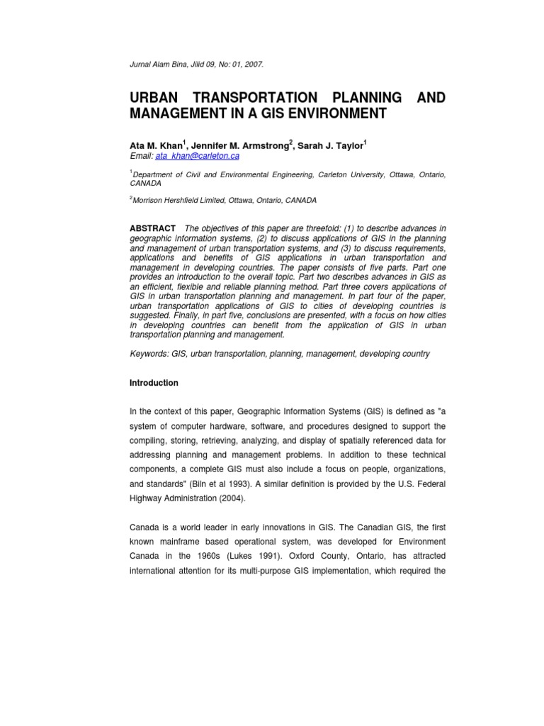 GIS in Urban Transportation Planning | PDF | Geographic Information ...