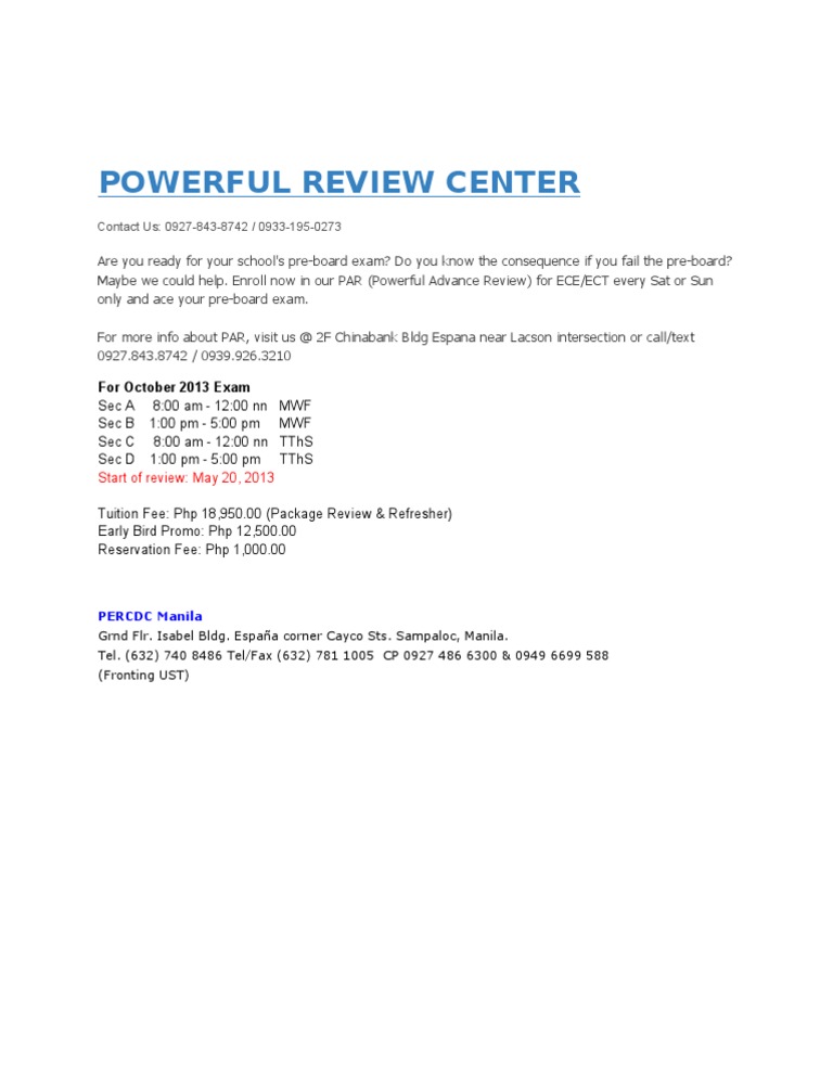 Powerful Review Center ECE Enrollment | PDF | Business