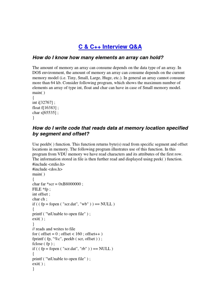 C & C++ Interview Questions | PDF | Teaching Methods & Materials ...