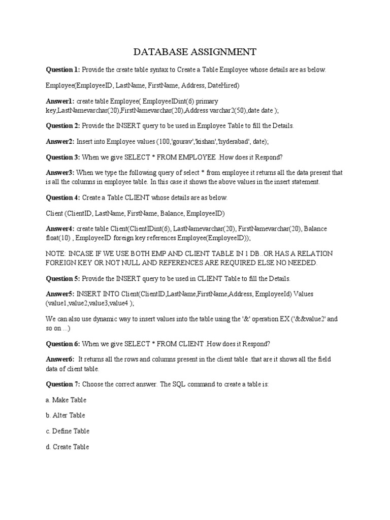 Database assignment example image