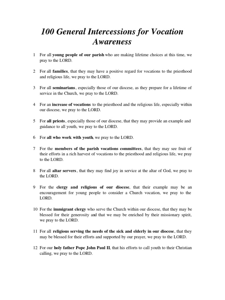 General Vocation Intercessions | PDF | Clergy | Christianity