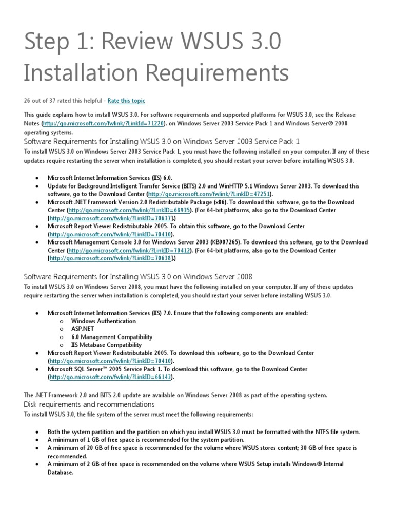 Step 1 Review WSUS 3.0 Installation Requirements PDF — free download