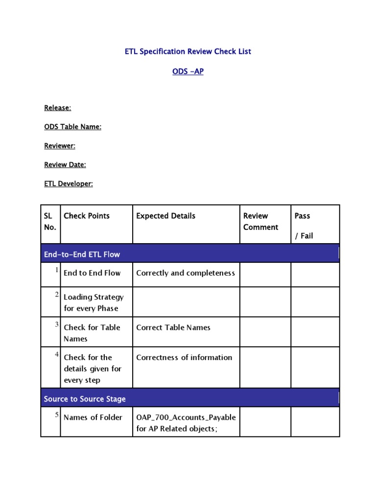 ETL Specification Review Checklist | PDF