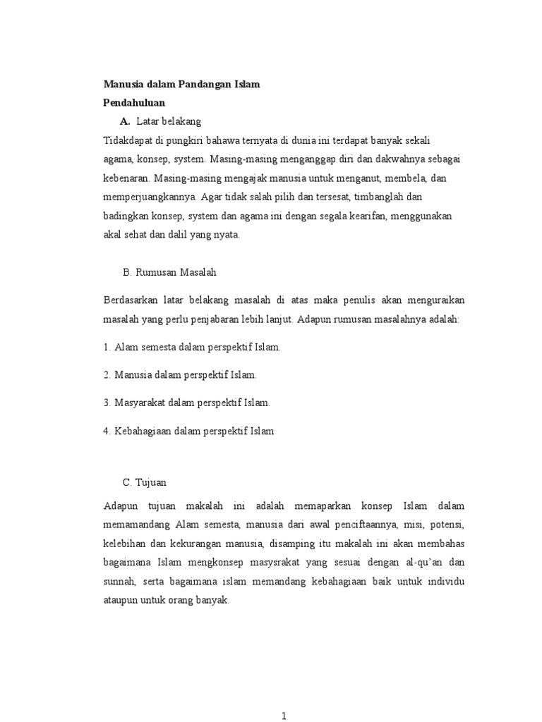Manusia Dalam Pandangan Islam Pendahuluan A Latar Belakang