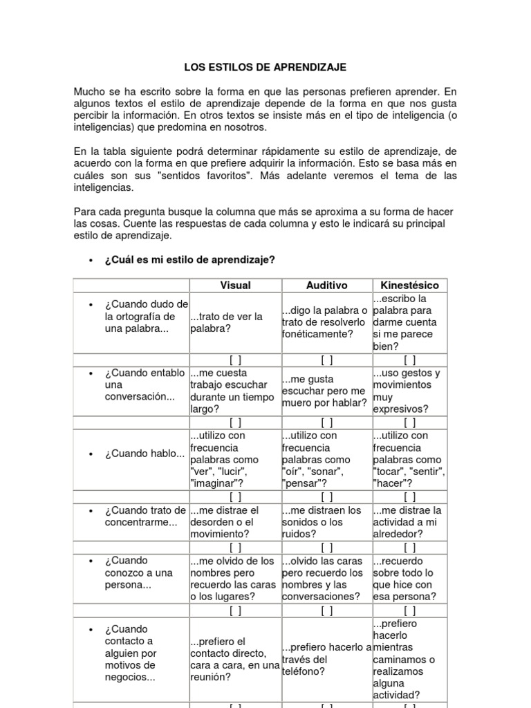Los Estilos de Aprendizaje | PDF | Aprendizaje | Cognición