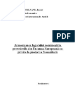 Armonizarea Legislatiei Romanesti La Prevederile Din Uniunea Europeana Cu Privire La Protectia Fitosanitara