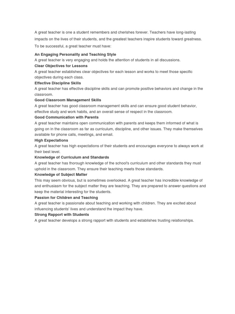 Qualities of A Good Teacher | PDF | Classroom Management | Teachers