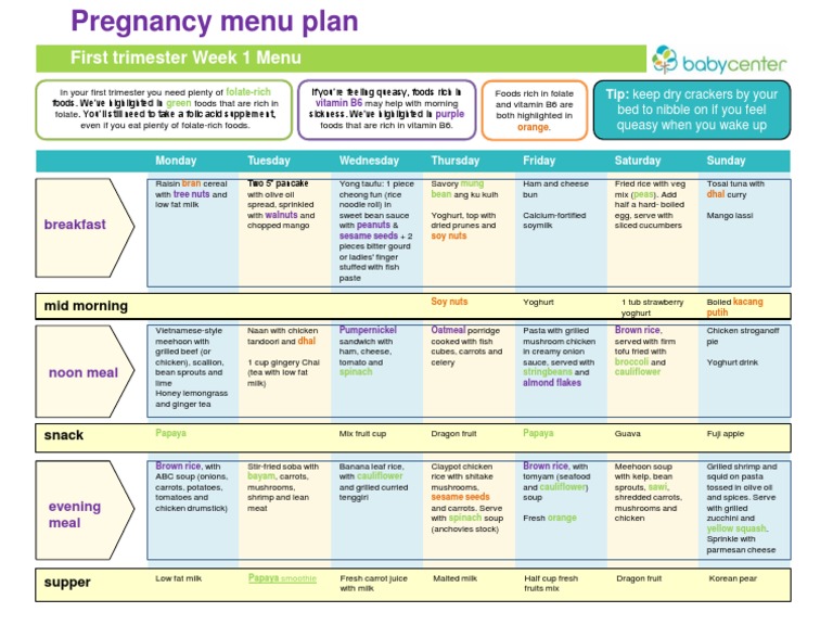 A Nutritious First Trimester Menu Focused on FolateRich and Vitamin B6
