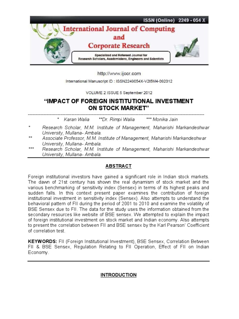 Impact of Foreign Institutional Investment On Stock Market | PDF ...