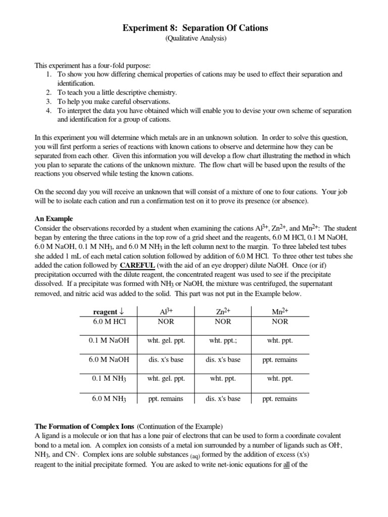 Cation Separation and Identification Lab | PDF | Precipitation ...