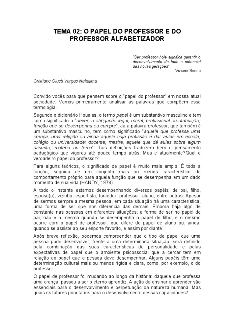 02 o Papel Do Professor e Do Professor Alfabetizador | PDF ...
