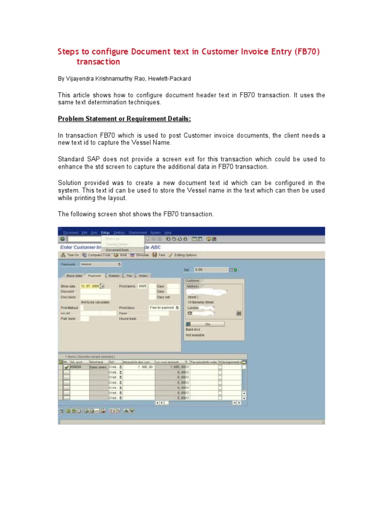 Configure Text in FB70 Customer Invoices | PDF | Business | Computers