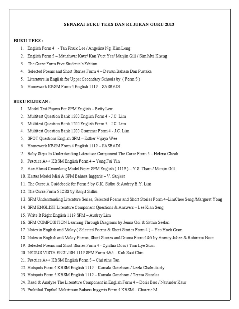 Senarai Buku Teks Dan Rujukan Guru Pdf
