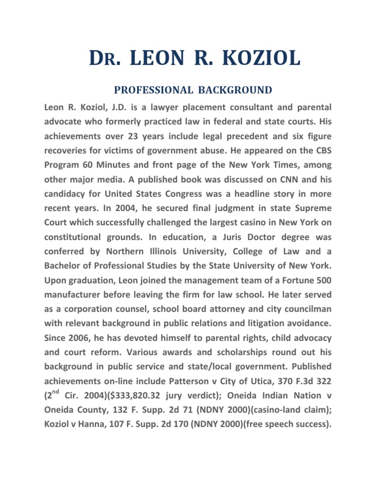 D Leon R. Koziol Professional Background PDF