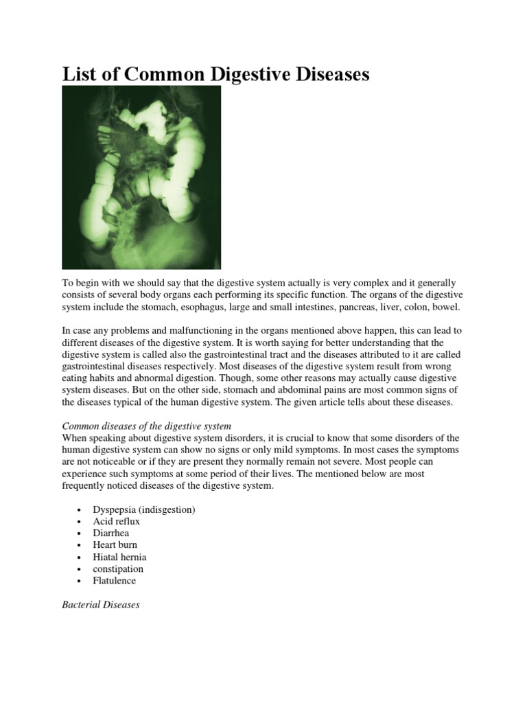 List of common digestive diseases Gastrointestinal Tract Human Digestive System