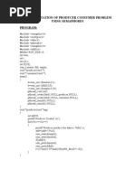 Implementation of Producer Consumer Problem Using Semaphores Program