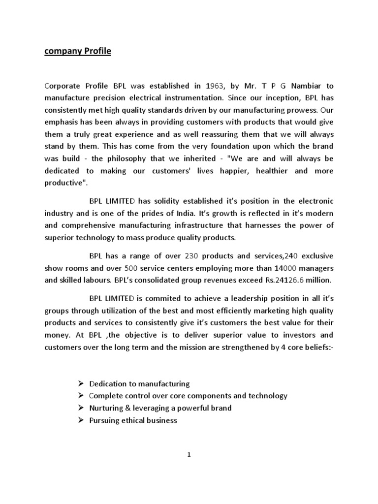 BPL Company Profile: Over 50 Years of Excellence | PDF | Electronic ...