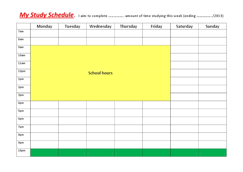 Weekly Study Schedule Template | PDF | Sports | Leisure