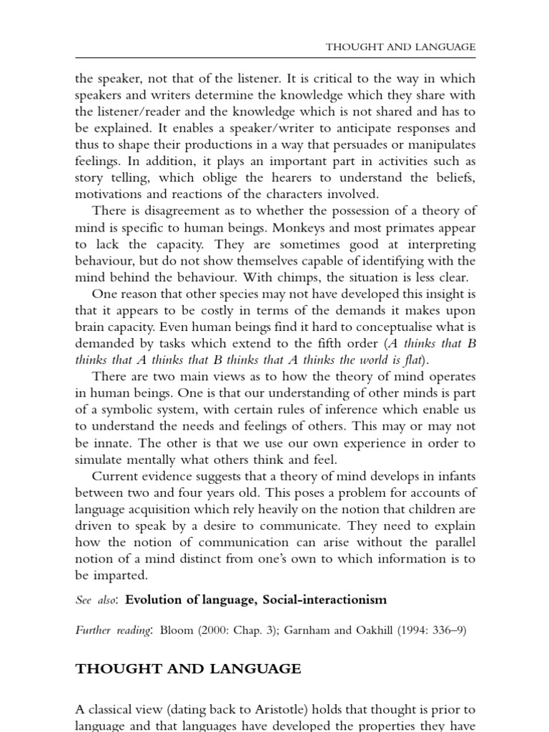 Thought and Language: See Also: Evolution of Language, Social ...