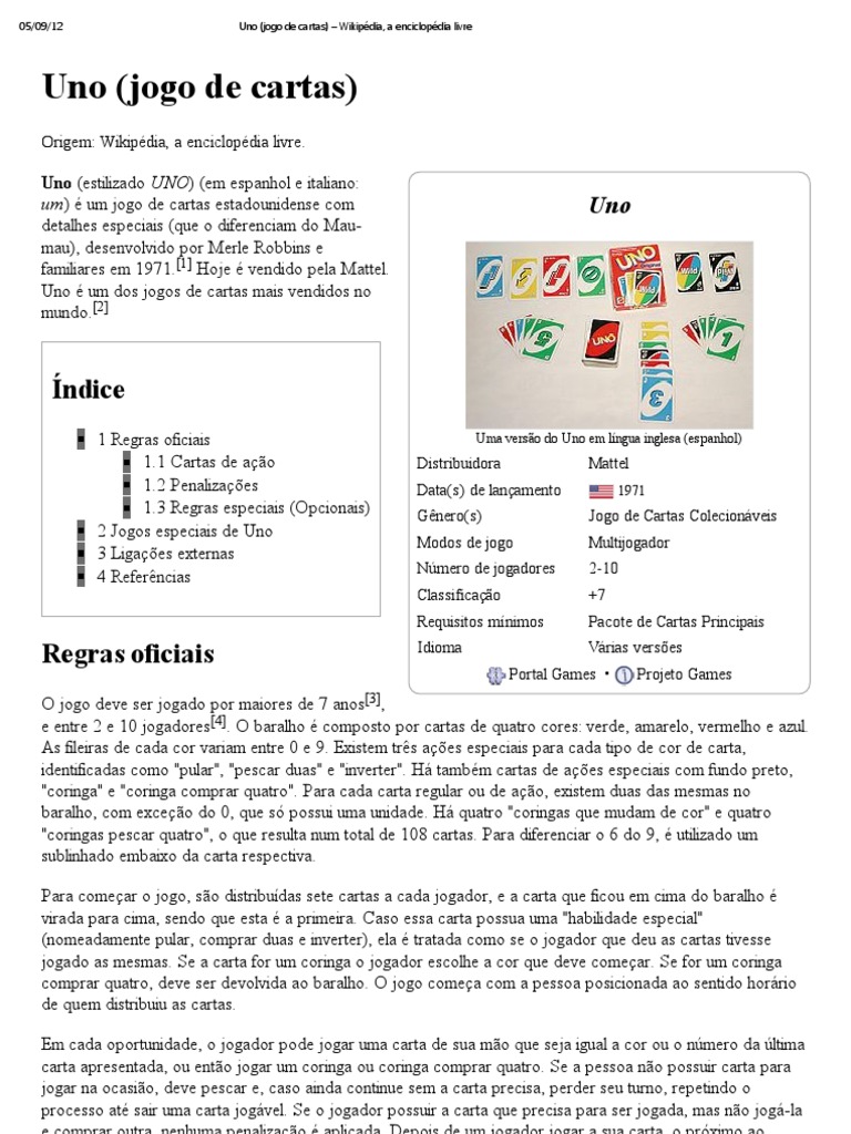 Uno, PDF, Cartas de baralho