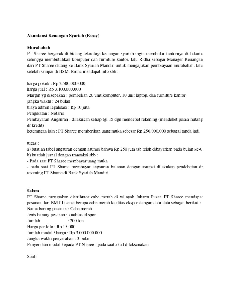 Soal Akuntansi Syariah