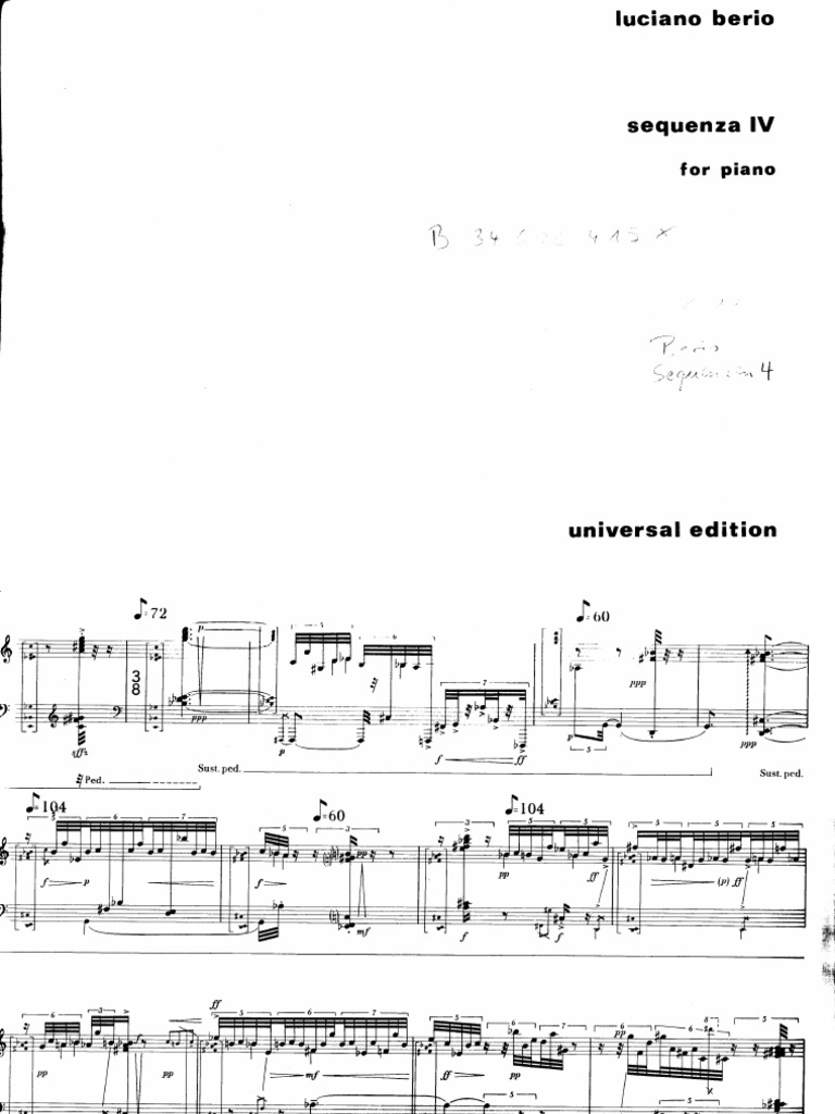 Piano) Berio - Sequenza IV | PDF | Compositions | Entertainment
