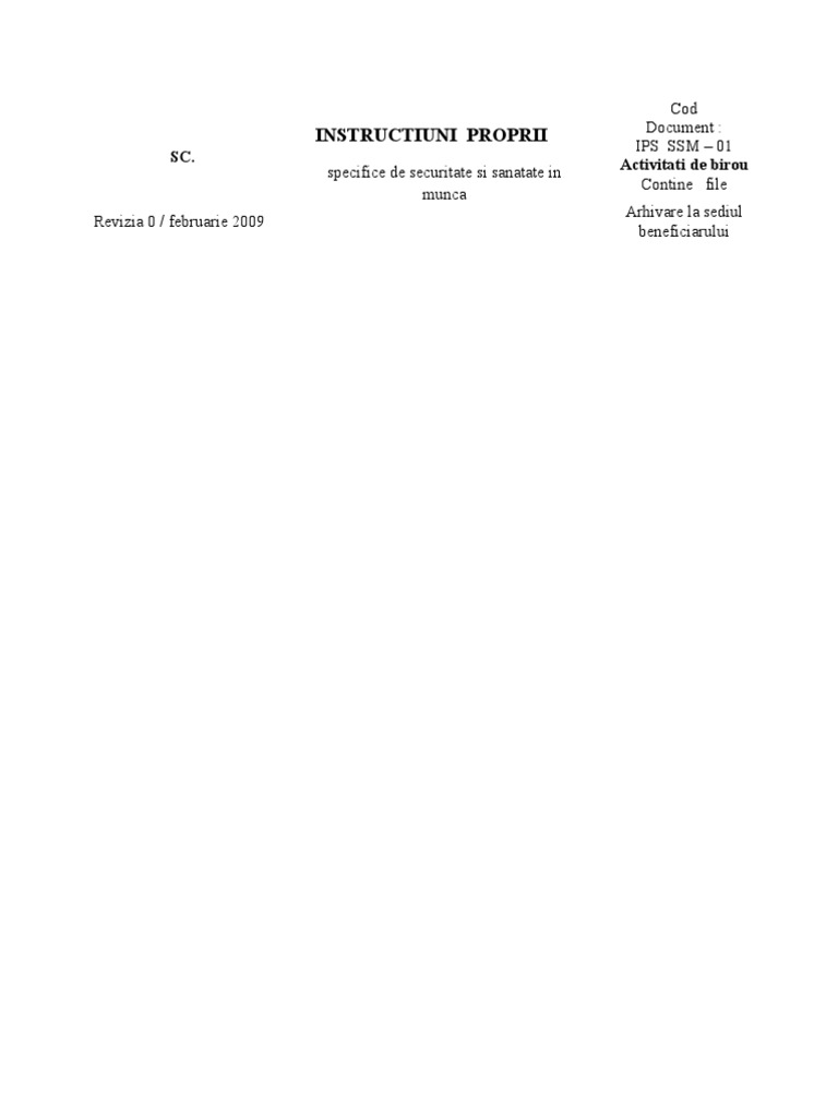 Instructiuni Proprii Activitati de Birou | PDF