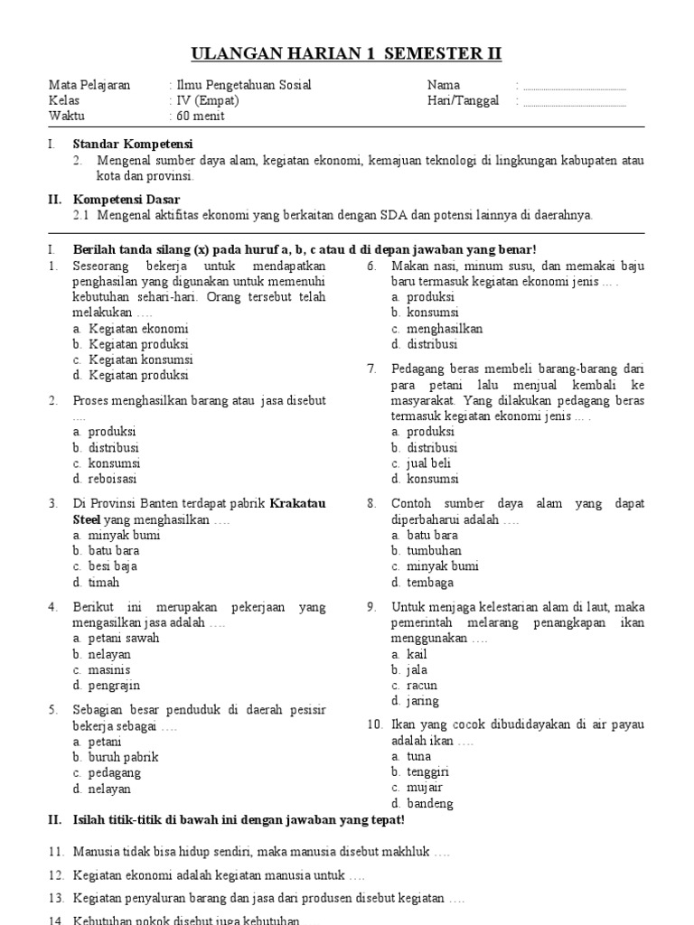 Soal Ips Kls 4 Bab 9 Semester 2