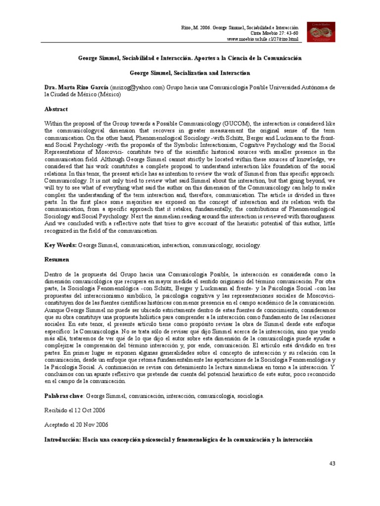 Simmel's Interaction in Communicology | PDF | Sociology | Communication