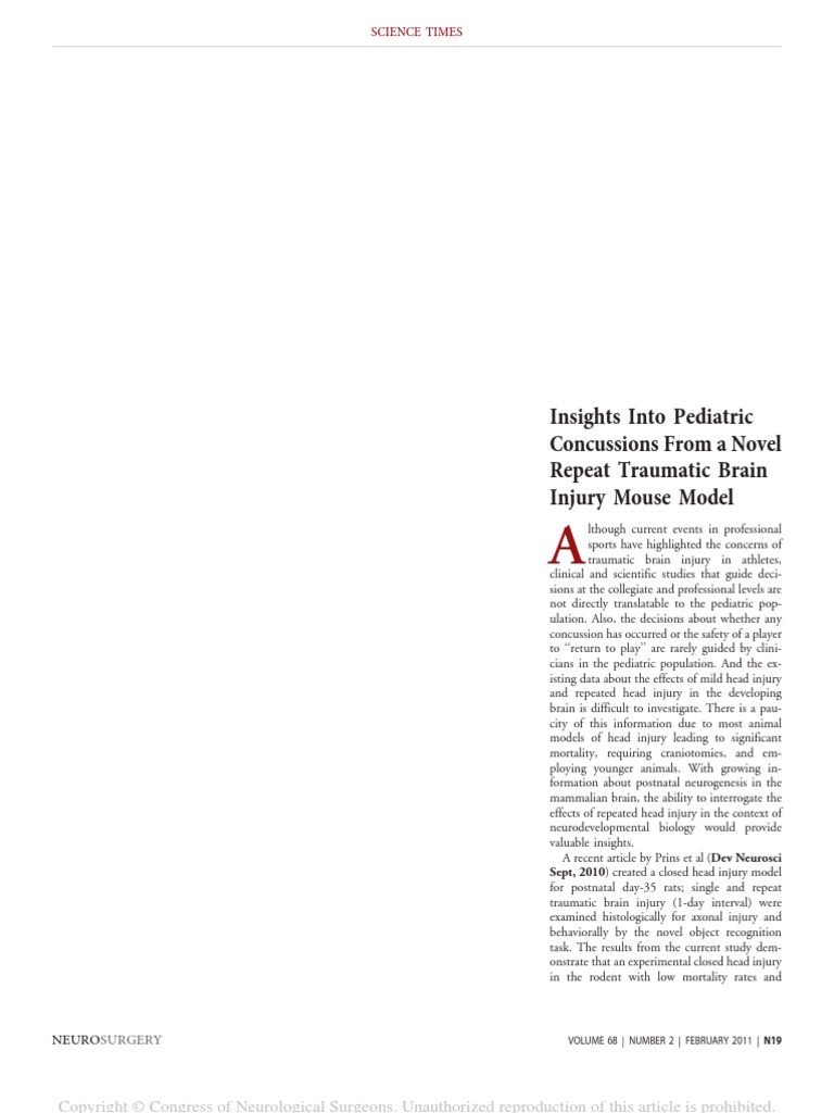 Insights Into Pediatric Concussions From A Novel Repeat Traumatic Brain ...