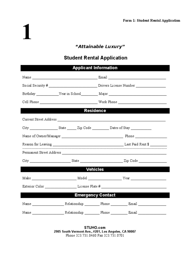 Student Rental Application: 