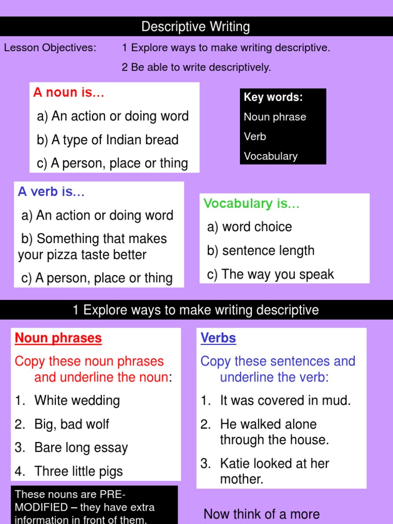 Mastering Descriptive Writing Techniques | PDF | Verb | Noun