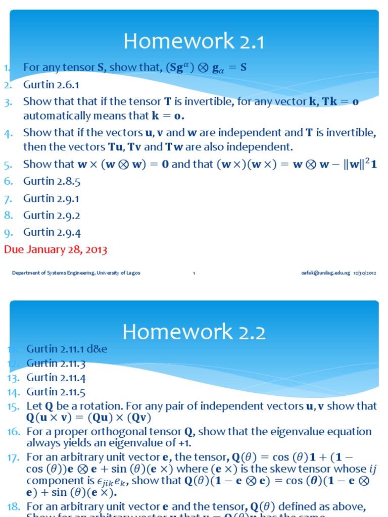 Tensor Algebra Homework Solutions | PDF | Tensor | Euclidean Vector
