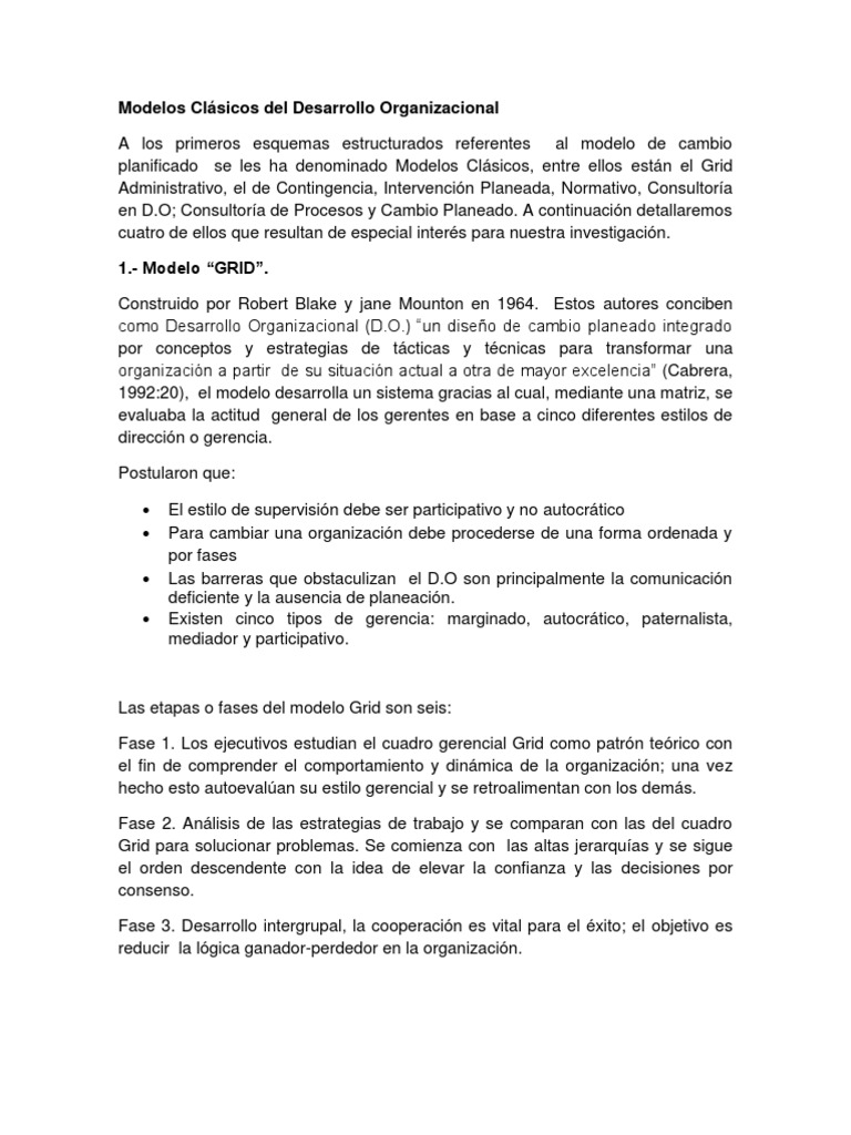 Modelos de Desarrollo Organizacional | PDF | Desarrollo organizacional ...