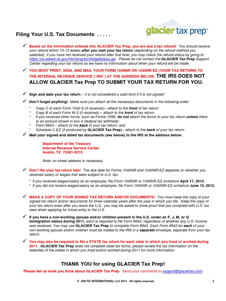 Glacier Tax User Guide PDF Tax Return (United States) Permanent